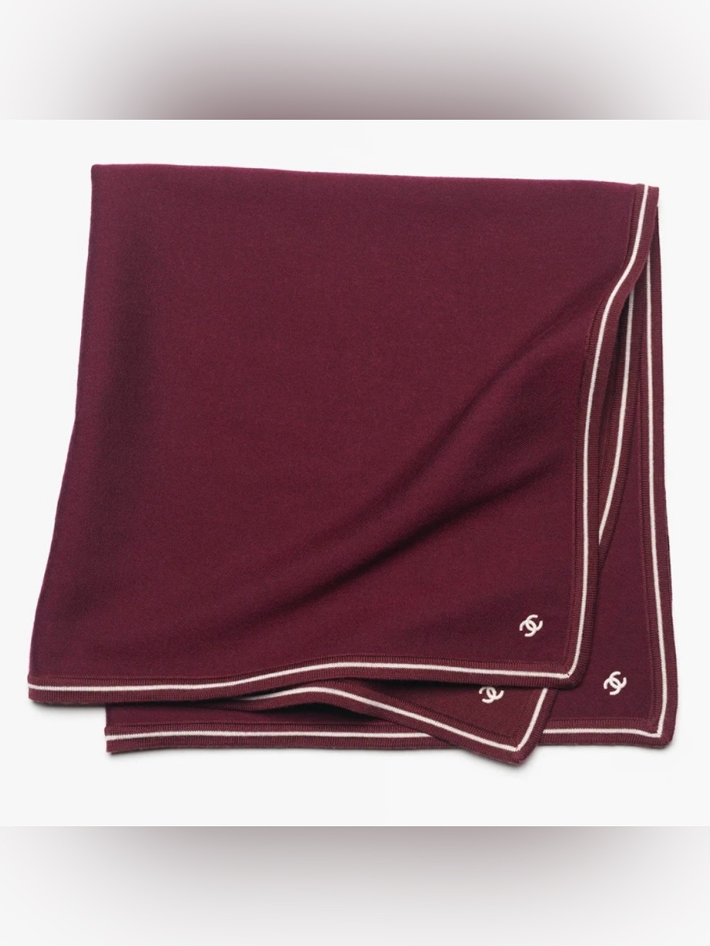 CHANEL Burgundy BANDANA Scarf with Cream Trim and Logo